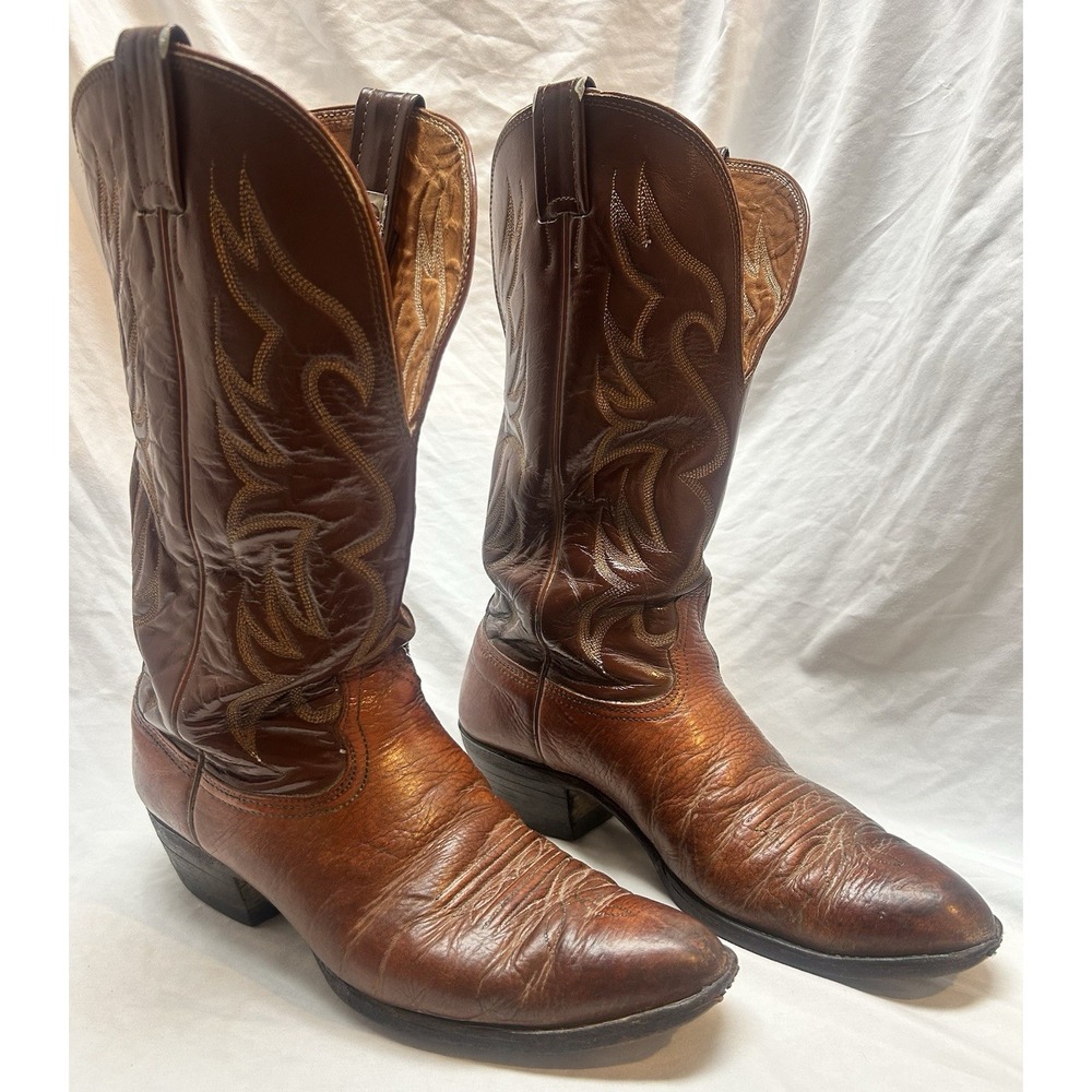 VTG Nocona Brown Leather Western Boots Mens 10 D Cowboy Two Tone